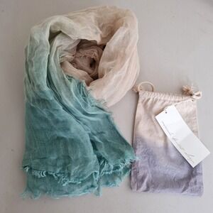 Miranda Bennett Studio Linen Scarf Womens OS Teal Beige Open Weave Ombre